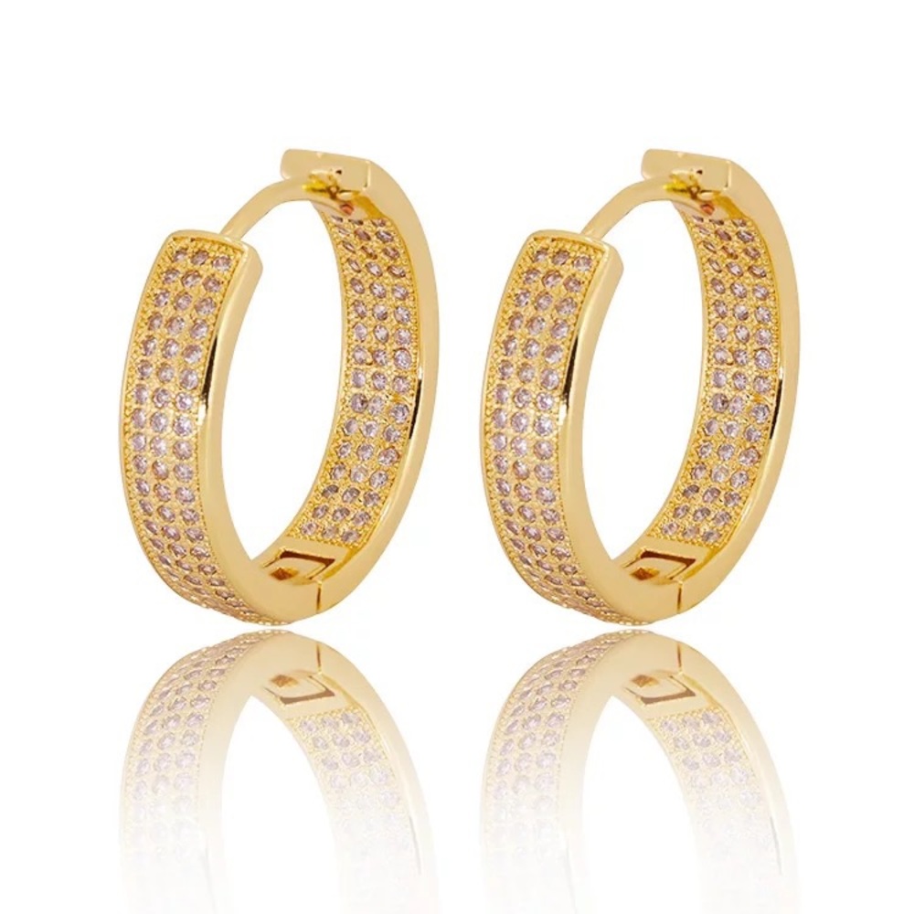 18k Gold Plated Huggie Hoop Earrings/5A CZ Stones